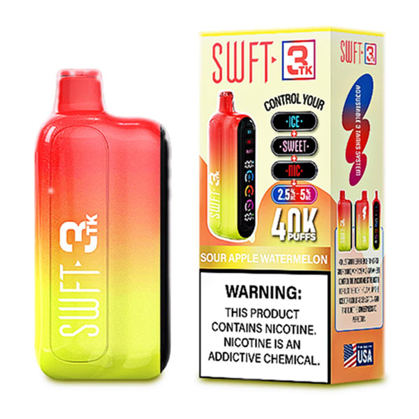 SWFT 3TK (Dispo) | 40000Puff | 24mL | Nic + Sweet + Ice Control | Sour Apple Watermelon with packaging