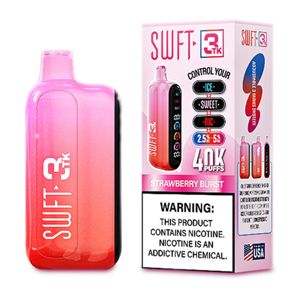 SWFT 3TK (Dispo) | 40000Puff | 24mL | Nic + Sweet + Ice Control | Strawberry Burst with packaging