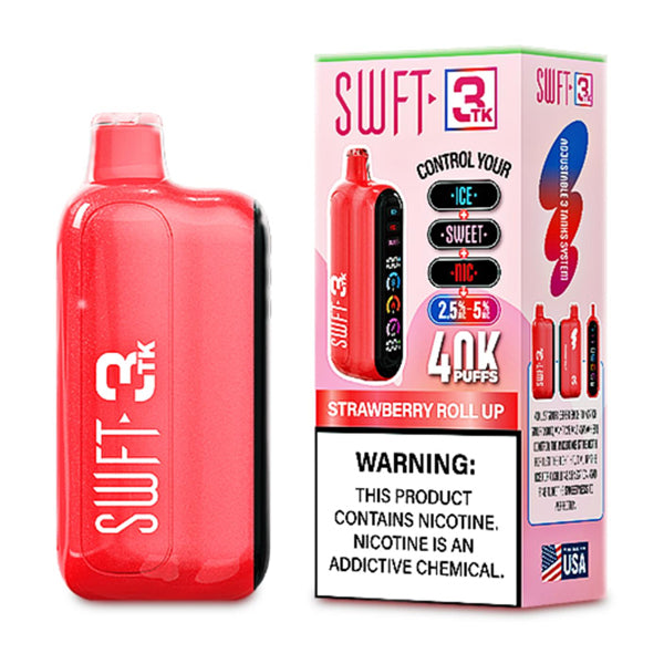 SWFT 3TK (Dispo) | 40000Puff | 24mL | Nic + Sweet + Ice Control | Strawberry Roll Up with packaging