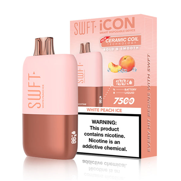 SWFT Icon 7500 Puffs 17mL 50mg Disposable white peach ice with packaging