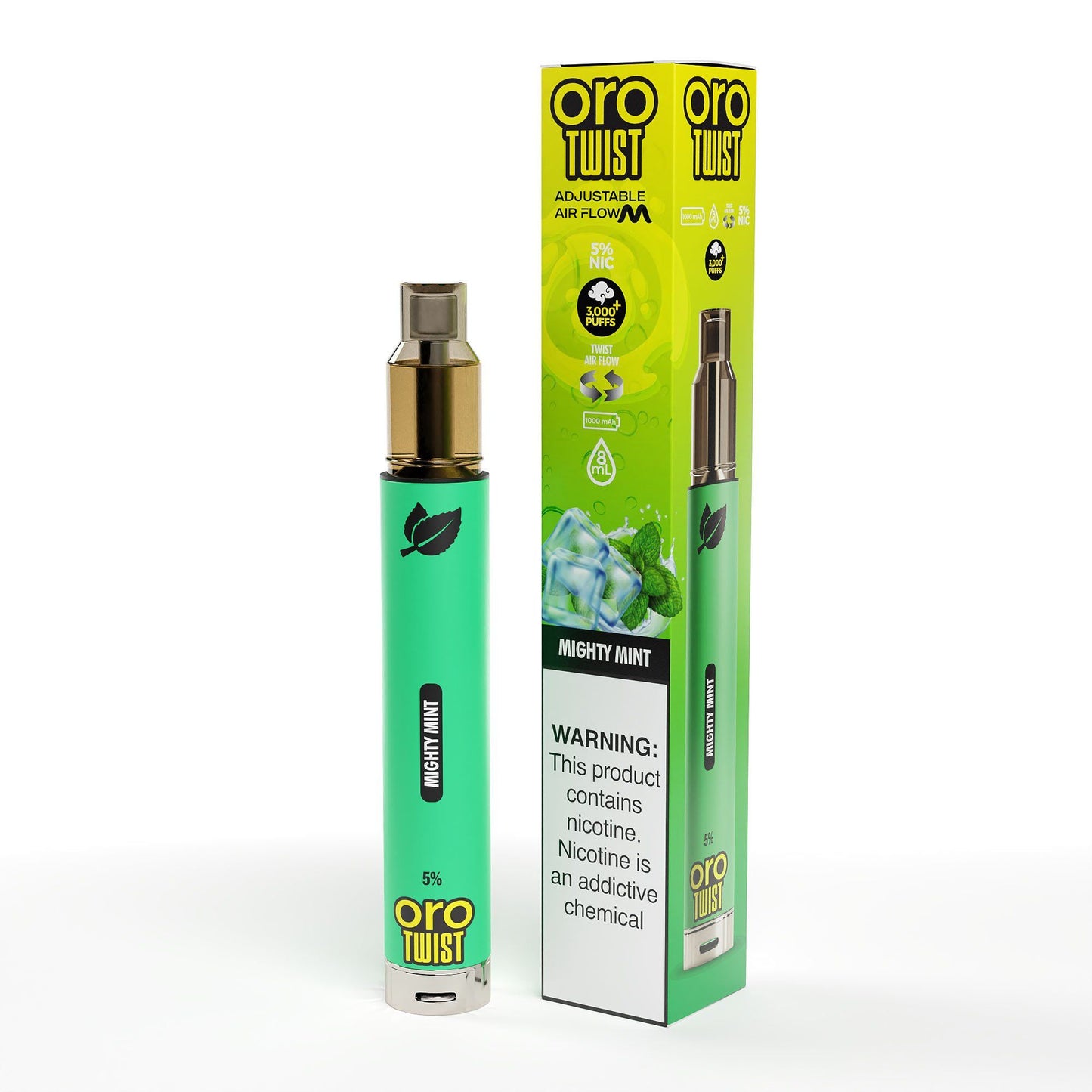 Twist Oro Flow Disposable | 3000 Puffs Mighty Mint with Packaging