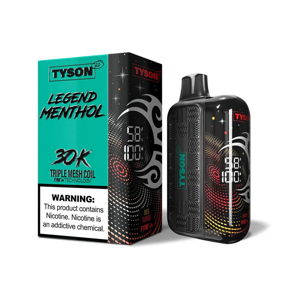 Tyson 2.0 Legend - 30K Puffs Disposable - 16mL 50mg Mnethol Green with Packaging