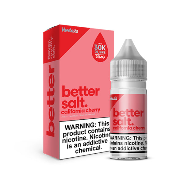 Better Salt California Cherry by Vapetasia Salt Series E-Liquid 30mL (Salt Nic) with packaging