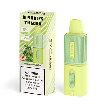 Binaries Cabin TH6000 Disposable | 6000 Puffs | 12mL | 50mg Watermelon Peach Clear with Packaging